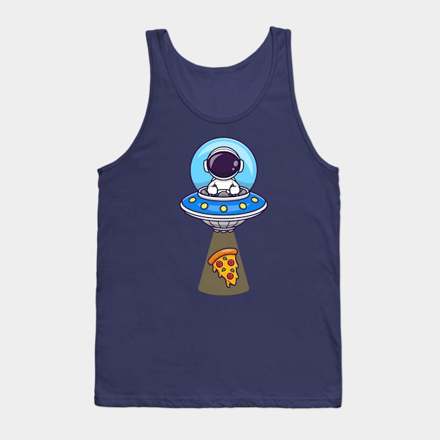 Cute Astronaut Catching Pizza With Ufo Cartoon Tank Top by Catalyst Labs